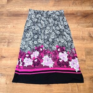 Dana Buchman Black and Pink Floral Skirt